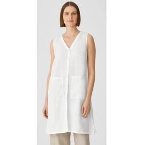 Eileen Fisher Organic Handkerchief Linen V-Neck Long Top Size Large